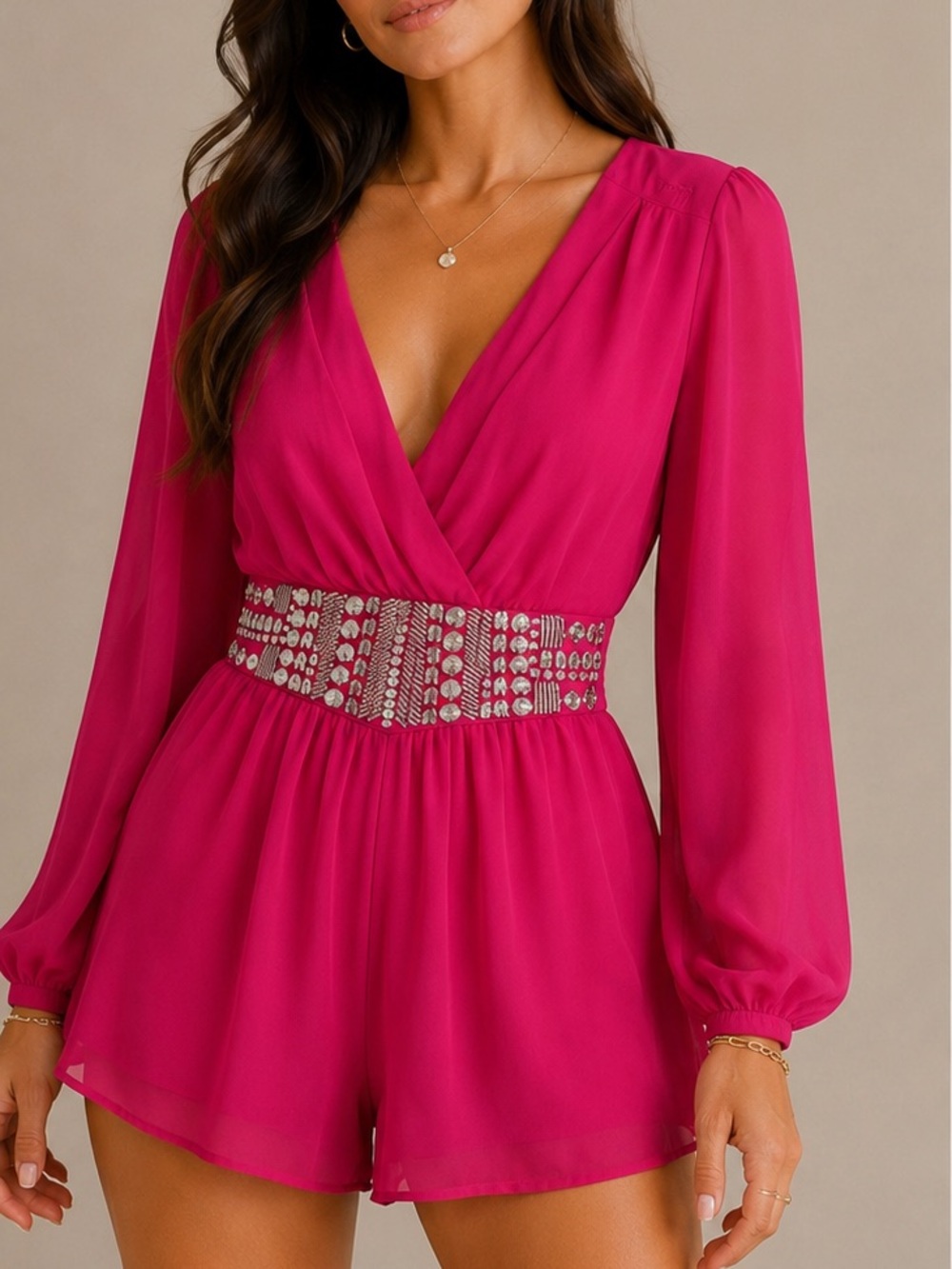 Hot Pink Rhinestone Romper | Festival Glam Vegas Party Outfit | Small